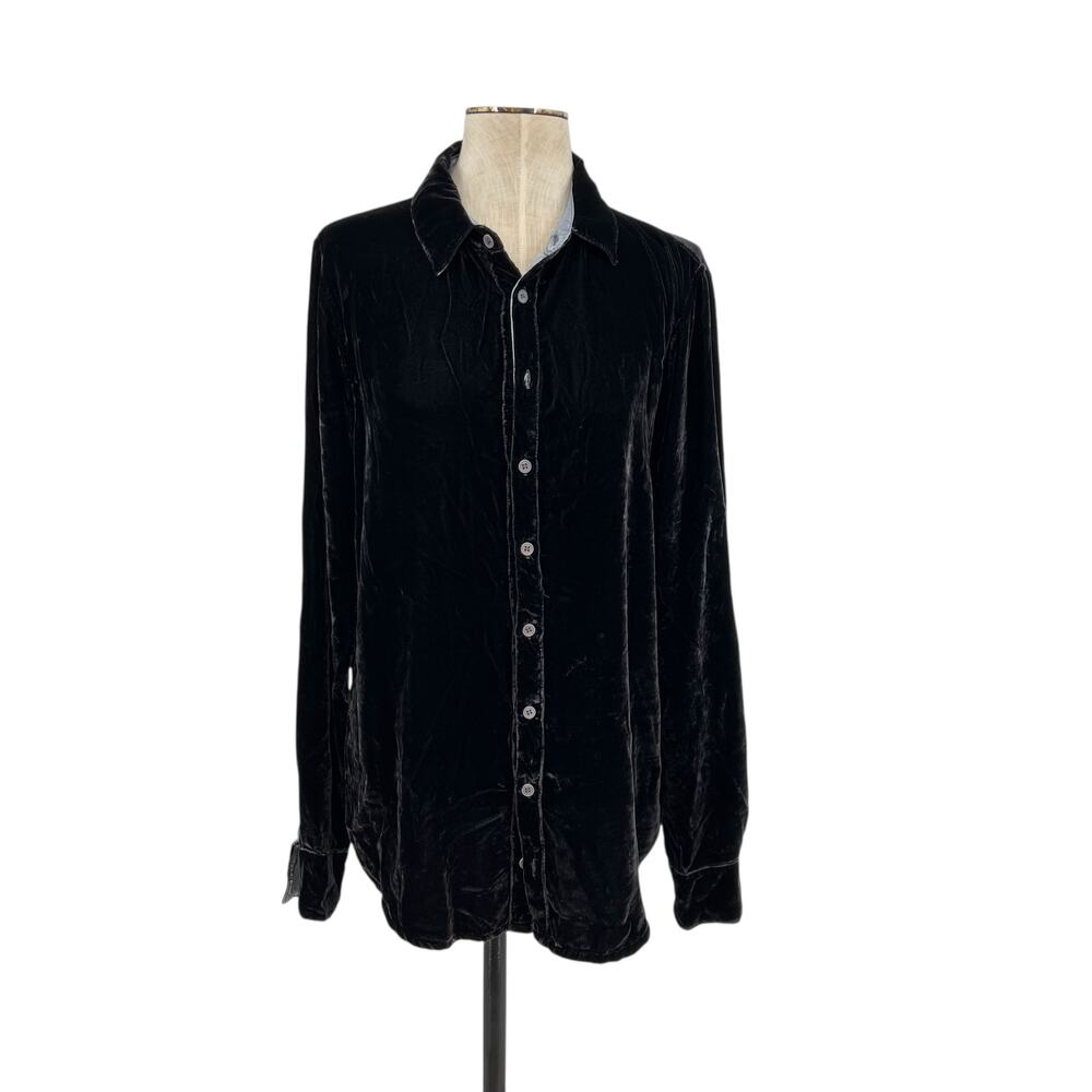 CP Shades Romy Velvet Button-up Shirt Blouse Gray Blue Size Large